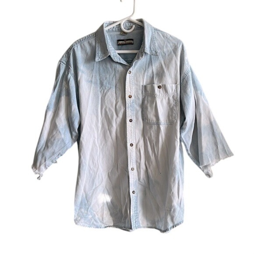 Vintage Norman Todd Acid Wash Denim Shirt Mens XL Cut Off Sleeve Distressed Blue